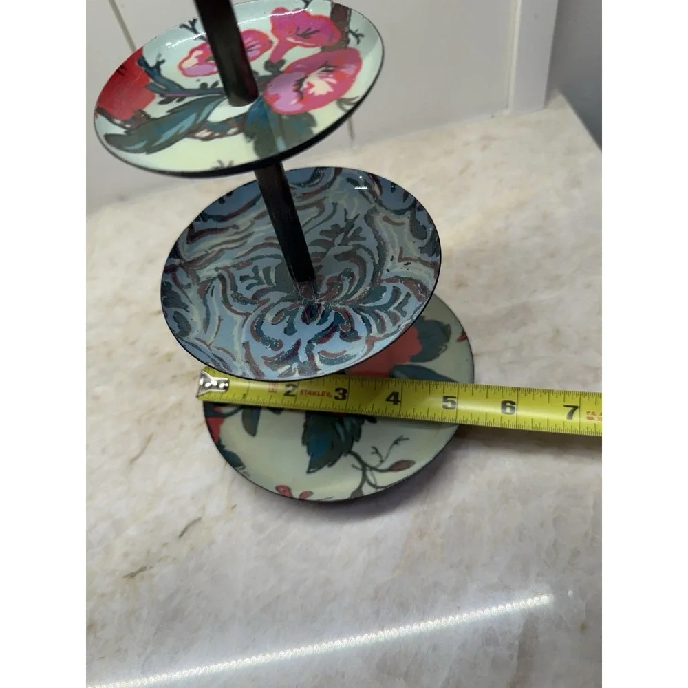 3-Tiered Metal Jewelry Tray Floral Jewerly Trinket Dish Cottagecore Boho